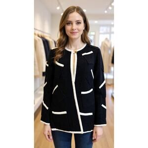 LIHLI at Saks Fifth Avenue Black Wool Blend Contrast Trim Jacket Size 14